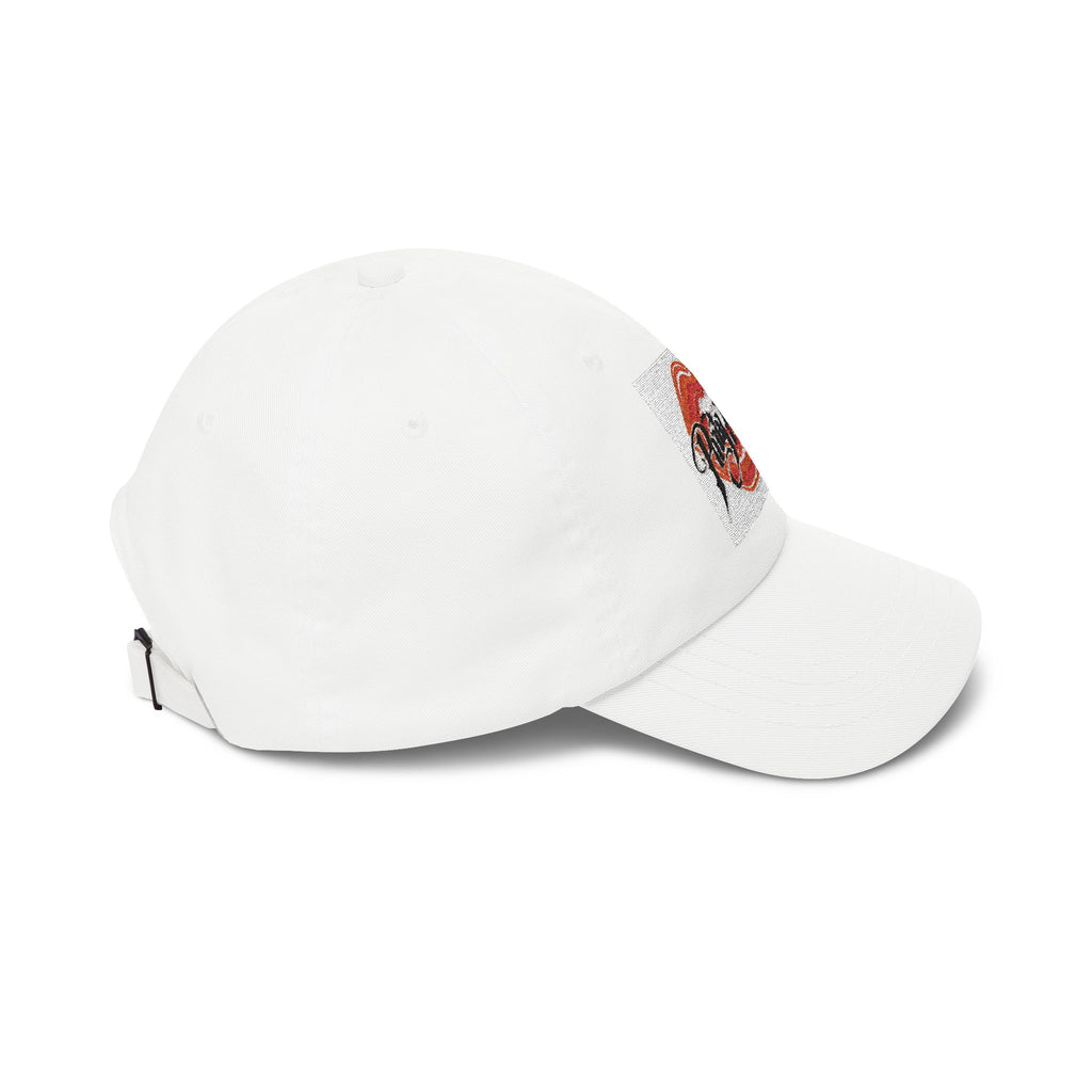 Kiss Mark Dad Cap — White Baseball Hat with Red Lip Print