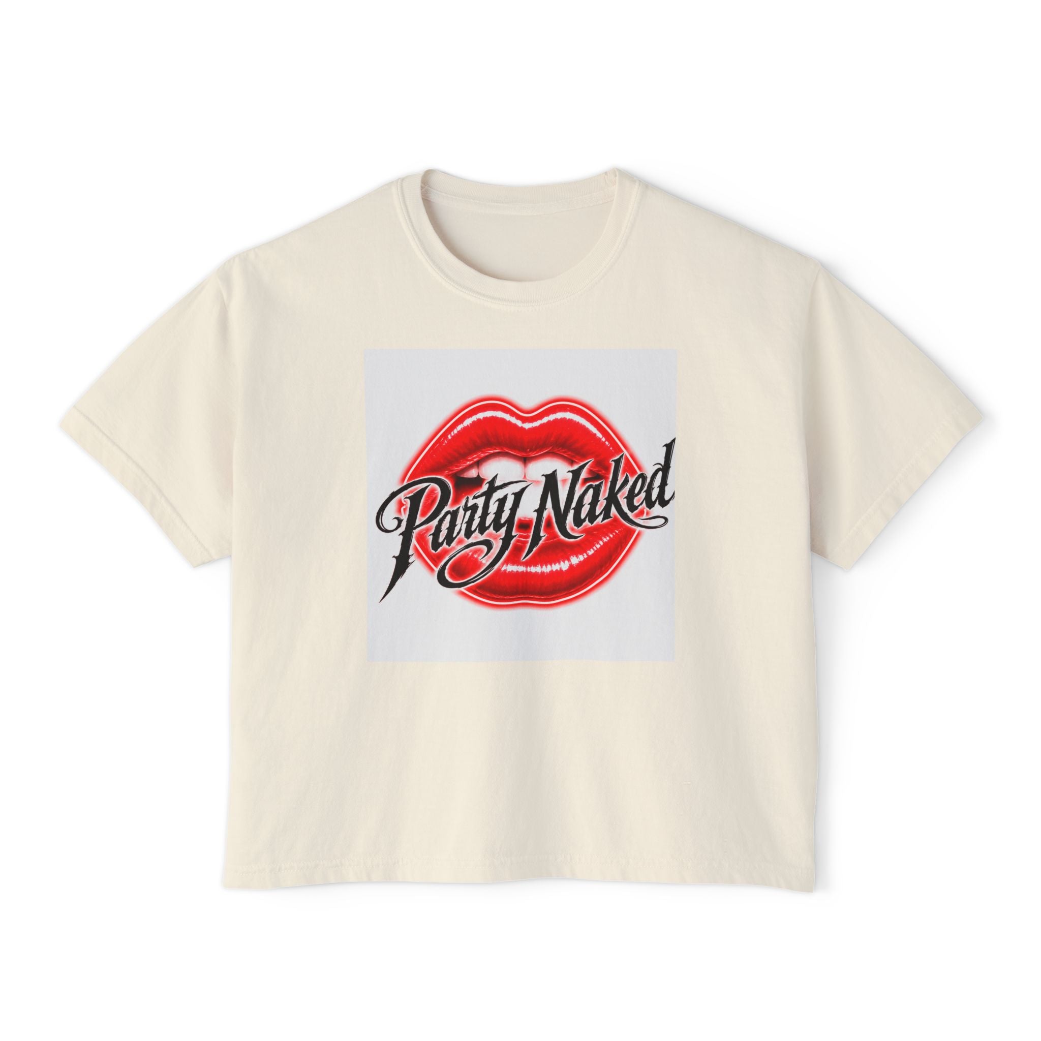 Party Naked Women's Boxy Tee — Retro Lip Graphic Tee