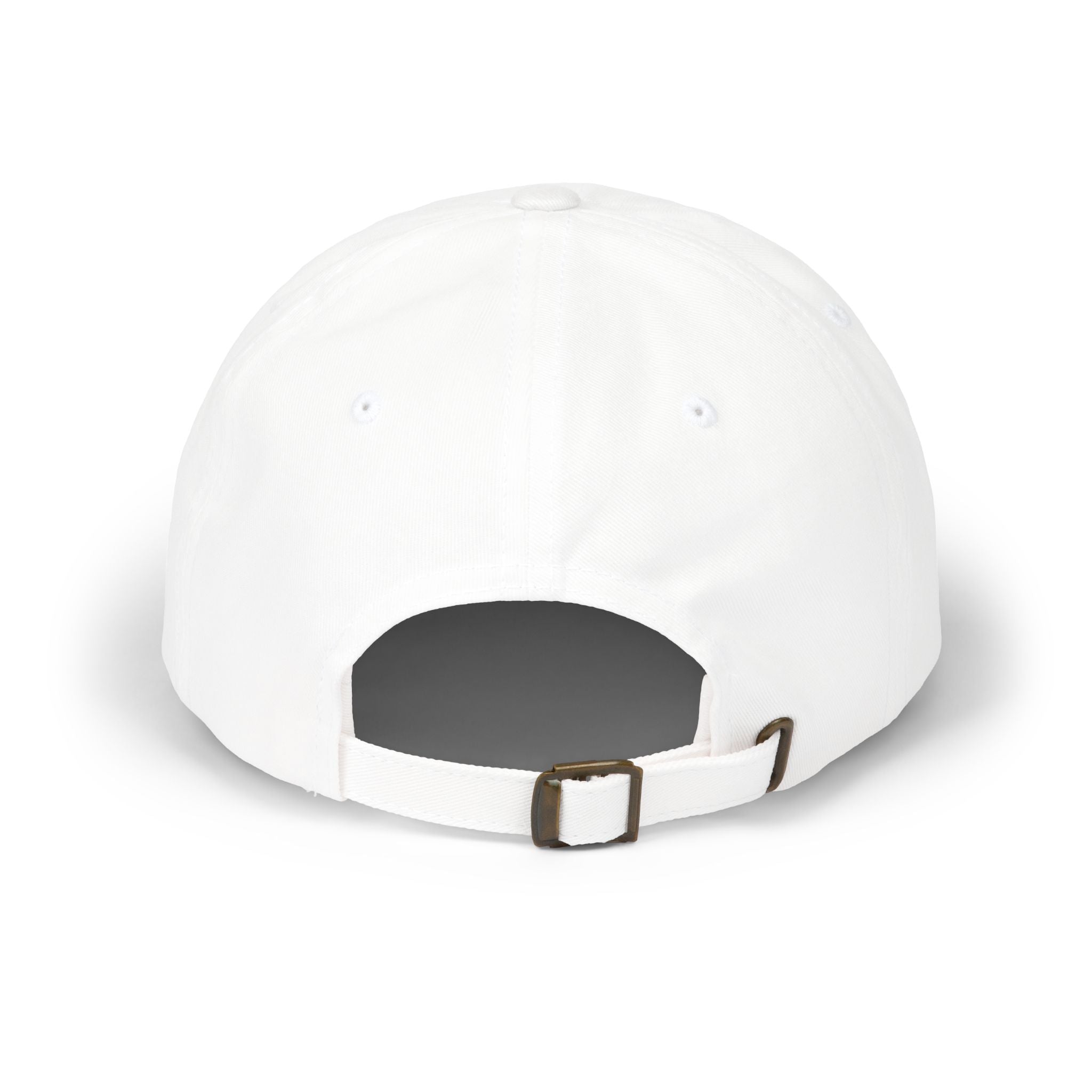 Kiss Mark Dad Cap — White Baseball Hat with Red Lip Print