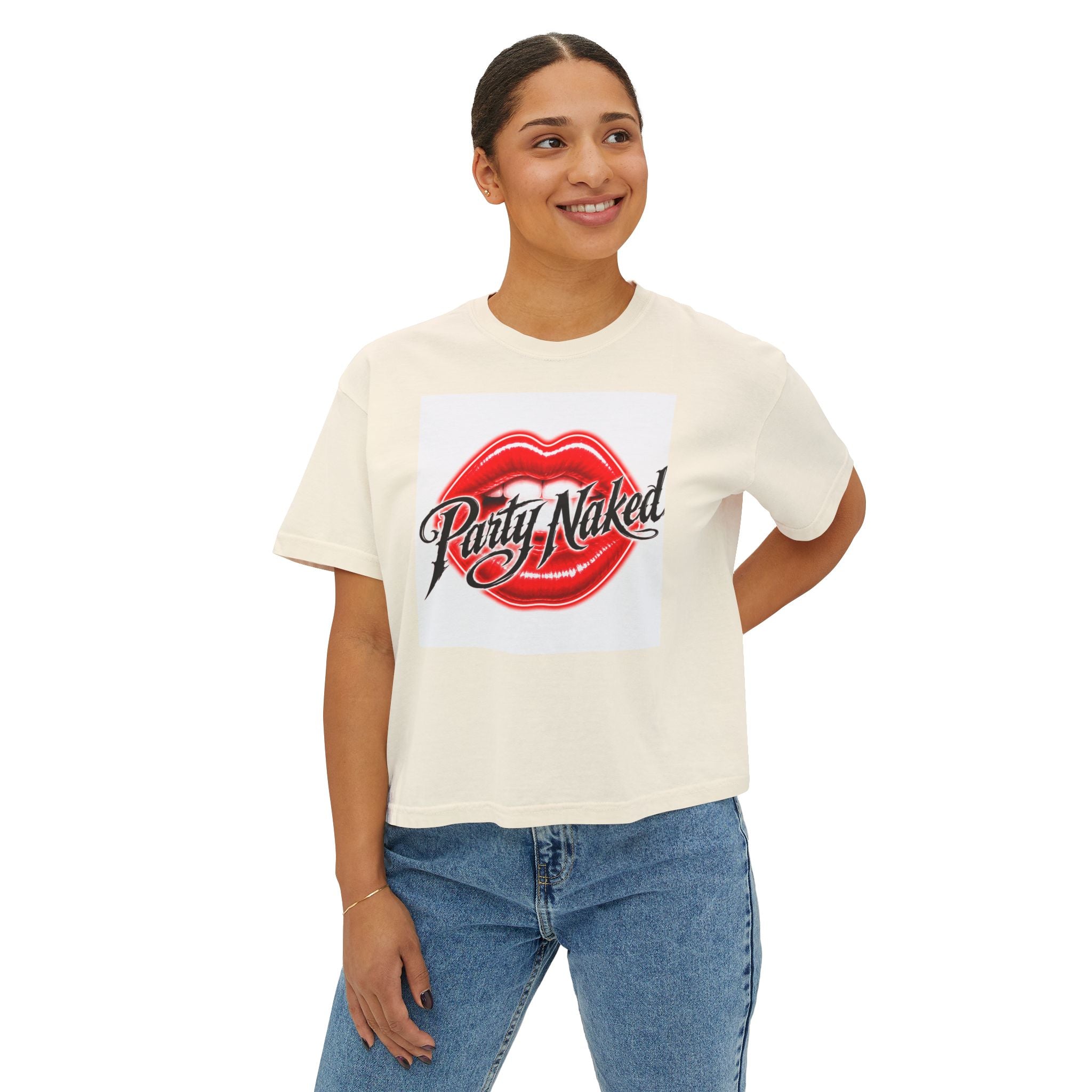 Party Naked Women's Boxy Tee — Retro Lip Graphic Tee