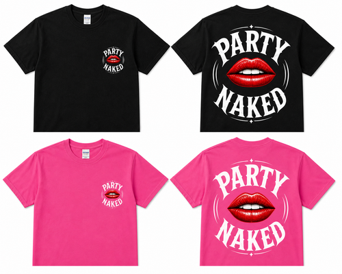 Party Naked Long Sleeve Tee — Bold Red Lips Graphic