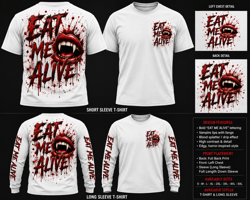 Eat Me Alive Long Sleeve Tee — Horror Vampire Graphic Shirt